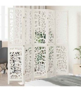 vidaXL Room Divider 5 Panels White Solid Wood Paulownia