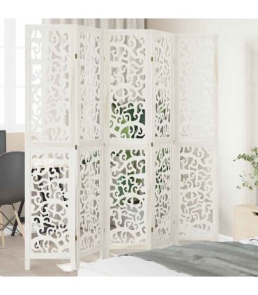 vidaXL Room Divider 5 Panels White Solid Wood Paulownia