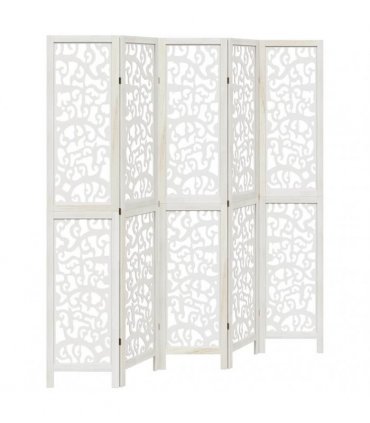 vidaXL Room Divider 5 Panels White Solid Wood Paulownia