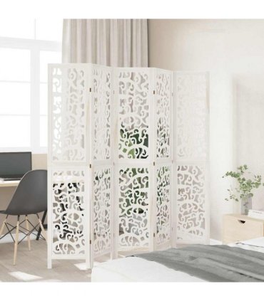 vidaXL Room Divider 5 Panels White Solid Wood Paulownia