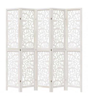 vidaXL Room Divider 5 Panels White Solid Wood Paulownia