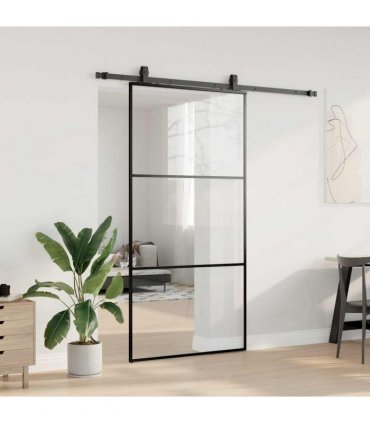 vidaXL Sliding Door with Hardware Set Black 102x205 cm ESG Glass