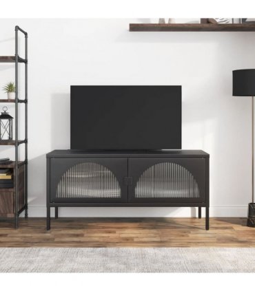 vidaXL TV Cabinet Black 105x35x50 cm Glass and Steel