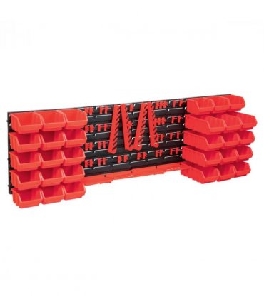 vidaXL 80 Piece Storage Bin Kit with Wall Panels Red and Black