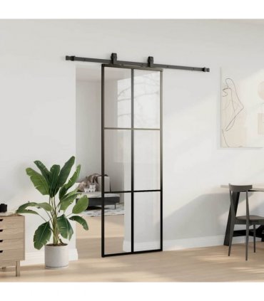 vidaXL Sliding Door with Hardware Set Black 76x205 cm ESG Glass