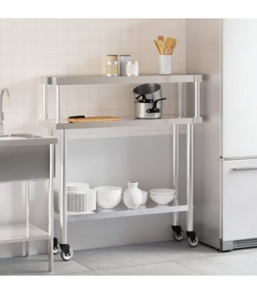 vidaXL Kitchen Work Table with Overshelf 110x30x120 cm Stainless Steel