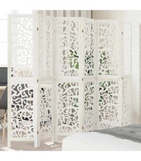 vidaXL Room Divider 6 Panels White Solid Wood Paulownia