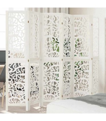vidaXL Room Divider 6 Panels White Solid Wood Paulownia