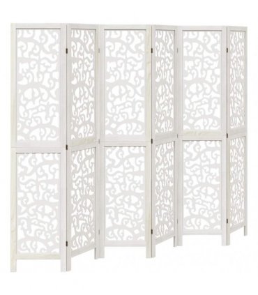 vidaXL Room Divider 6 Panels White Solid Wood Paulownia