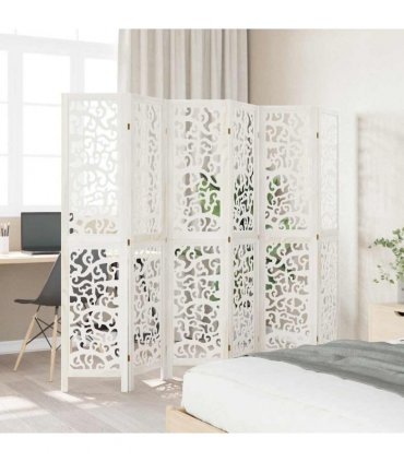 vidaXL Room Divider 6 Panels White Solid Wood Paulownia