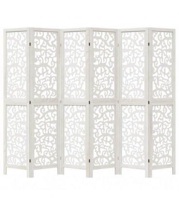 vidaXL Room Divider 6 Panels White Solid Wood Paulownia