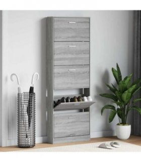 vidaXL Shoe Cabinet Grey Sonoma 59x17x169 cm Engineered Wood