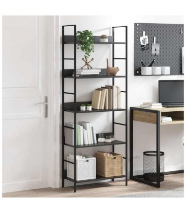 vidaXL 5-Layer Book Shelf Black 60x27.6x158.5 cm Engineered Wood