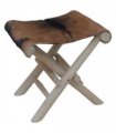 vidaXL Folding Stool Goatskin Leather and Solid Teak Wood