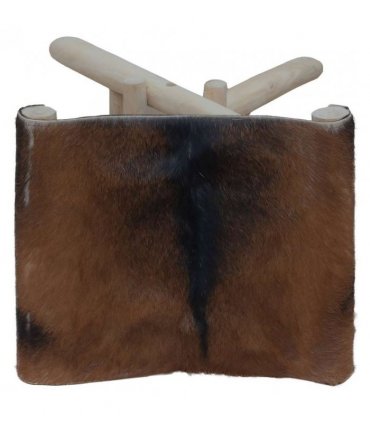 vidaXL Folding Stool Goatskin Leather and Solid Teak Wood