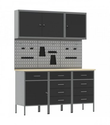 vidaXL Work Cabinet with Drawer 8 pcs Black Engineered Wood and Steel