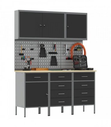vidaXL Work Cabinet with Drawer 8 pcs Black Engineered Wood and Steel