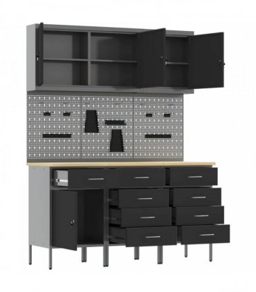 vidaXL Work Cabinet with Drawer 8 pcs Black Engineered Wood and Steel