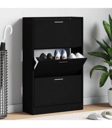 vidaXL Shoe Cabinet Black 63x24x103 cm Engineered Wood