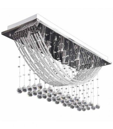 vidaXL White Ceiling Lamp with Glittering Glass Crystal Beads 8 x G9 29 cm