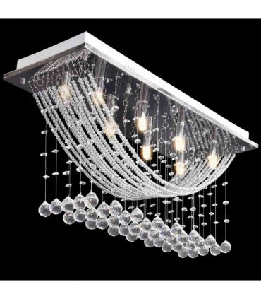 vidaXL White Ceiling Lamp with Glittering Glass Crystal Beads 8 x G9 29 cm