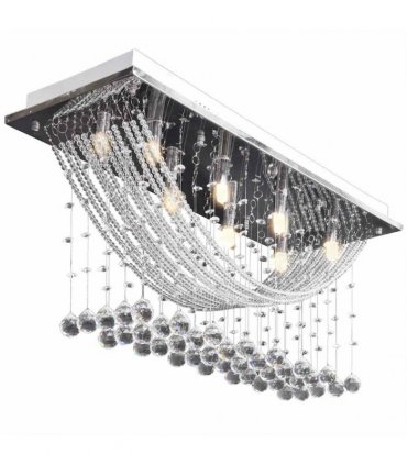 vidaXL White Ceiling Lamp with Glittering Glass Crystal Beads 8 x G9 29 cm