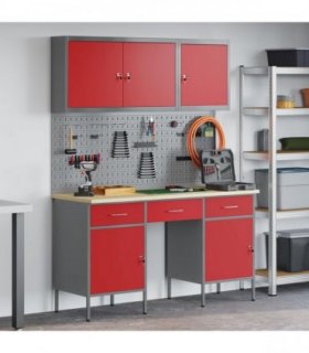 vidaXL Work Cabinet with Drawer 10 pcs Red Engineered Wood and Steel