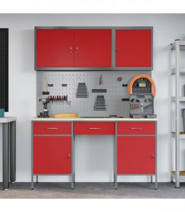 vidaXL Work Cabinet with Drawer 10 pcs Red Engineered Wood and Steel