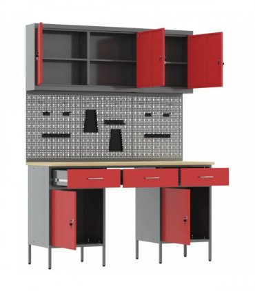 vidaXL Work Cabinet with Drawer 10 pcs Red Engineered Wood and Steel