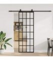 vidaXL Sliding Door with Hardware Set Black 76x205 cm ESG Glass