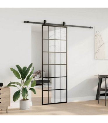 vidaXL Sliding Door with Hardware Set Black 76x205 cm ESG Glass