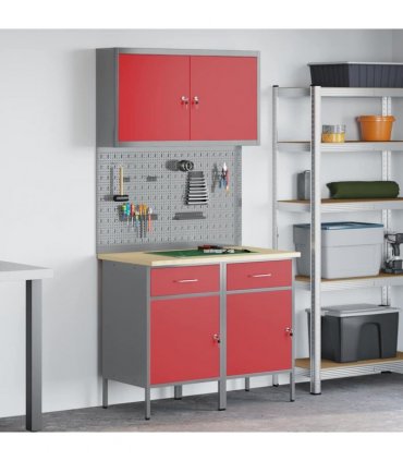 vidaXL Work Cabinet with Drawer 5 pcs Red Engineered Wood and Steel