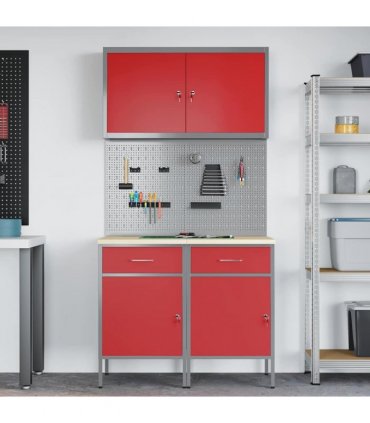 vidaXL Work Cabinet with Drawer 5 pcs Red Engineered Wood and Steel