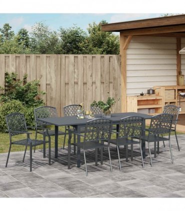 vidaXL Garden Dining Set 9 pcs Anthracite Steel