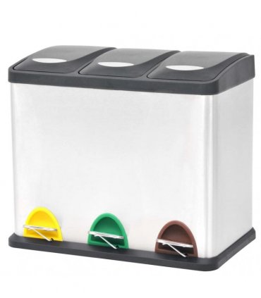 vidaXL Recycling Pedal Bin Garbage Trash Bin Stainless Steel 24 L