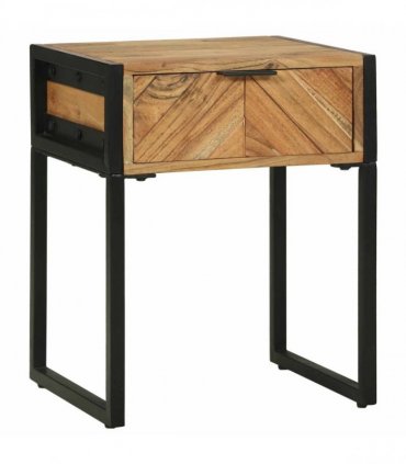 vidaXL Bedside Table Brown 40 x 35 x 50 cm Solid Acacia Wood and Metal