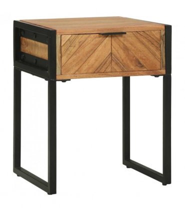 vidaXL Bedside Table Brown 40 x 35 x 50 cm Solid Acacia Wood and Metal