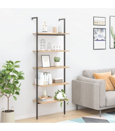 vidaXL 5-Tier Leaning Shelf Light Brown and Black 64x35x185 cm