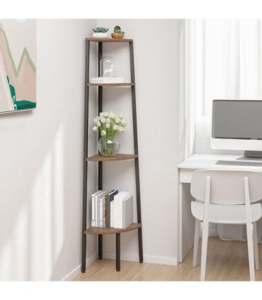 vidaXL 4-Tier Corner Shelf Dark Brown and Black 45.5x31.5x150 cm