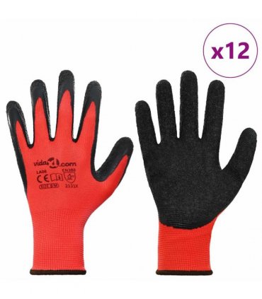 vidaXL Work Gloves 12 pcs Red and Black 8 / M Latex Coating