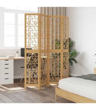 vidaXL Room Divider 4 Panels Brown Solid Wood Paulownia