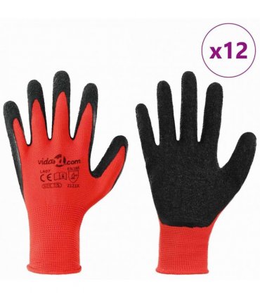 vidaXL Work Gloves 12 pcs Red and Black 7 / S Latex Coating