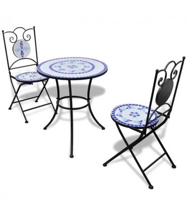 vidaXL Patio Furniture | Blue and White | Powder-coated iron and ceramic tile