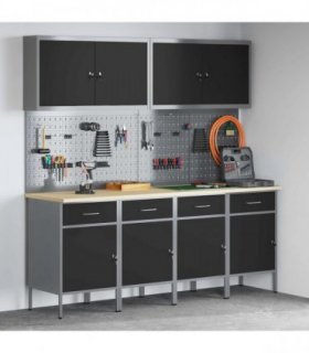 vidaXL Work Cabinet with Drawer 10 pcs Black Engineered Wood and Steel