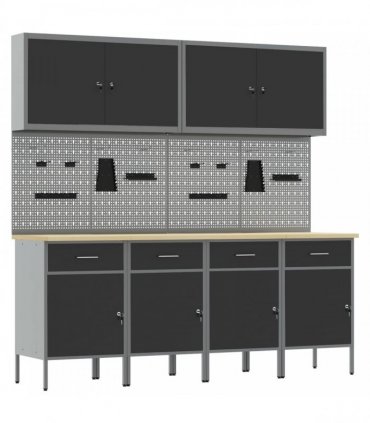 vidaXL Work Cabinet with Drawer 10 pcs Black Engineered Wood and Steel