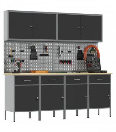 vidaXL Work Cabinet with Drawer 10 pcs Black Engineered Wood and Steel