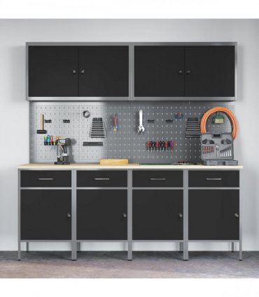 vidaXL Work Cabinet with Drawer 10 pcs Black Engineered Wood and Steel