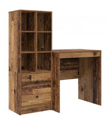 vidaXL Desk with Drawer with Shelf with Storage 2 pcs Old Wood