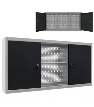 vidaXL Wall Mounted Tool Cabinet Industrial Style Metal Grey and Black