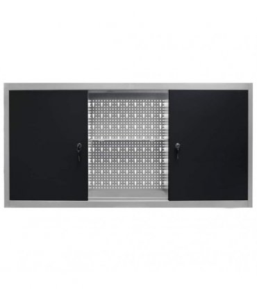 vidaXL Wall Mounted Tool Cabinet Industrial Style Metal Grey and Black